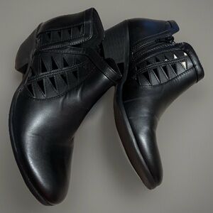 Soda Chance Black Perforated Cut Out Stacked Block Heel Ankle Booties